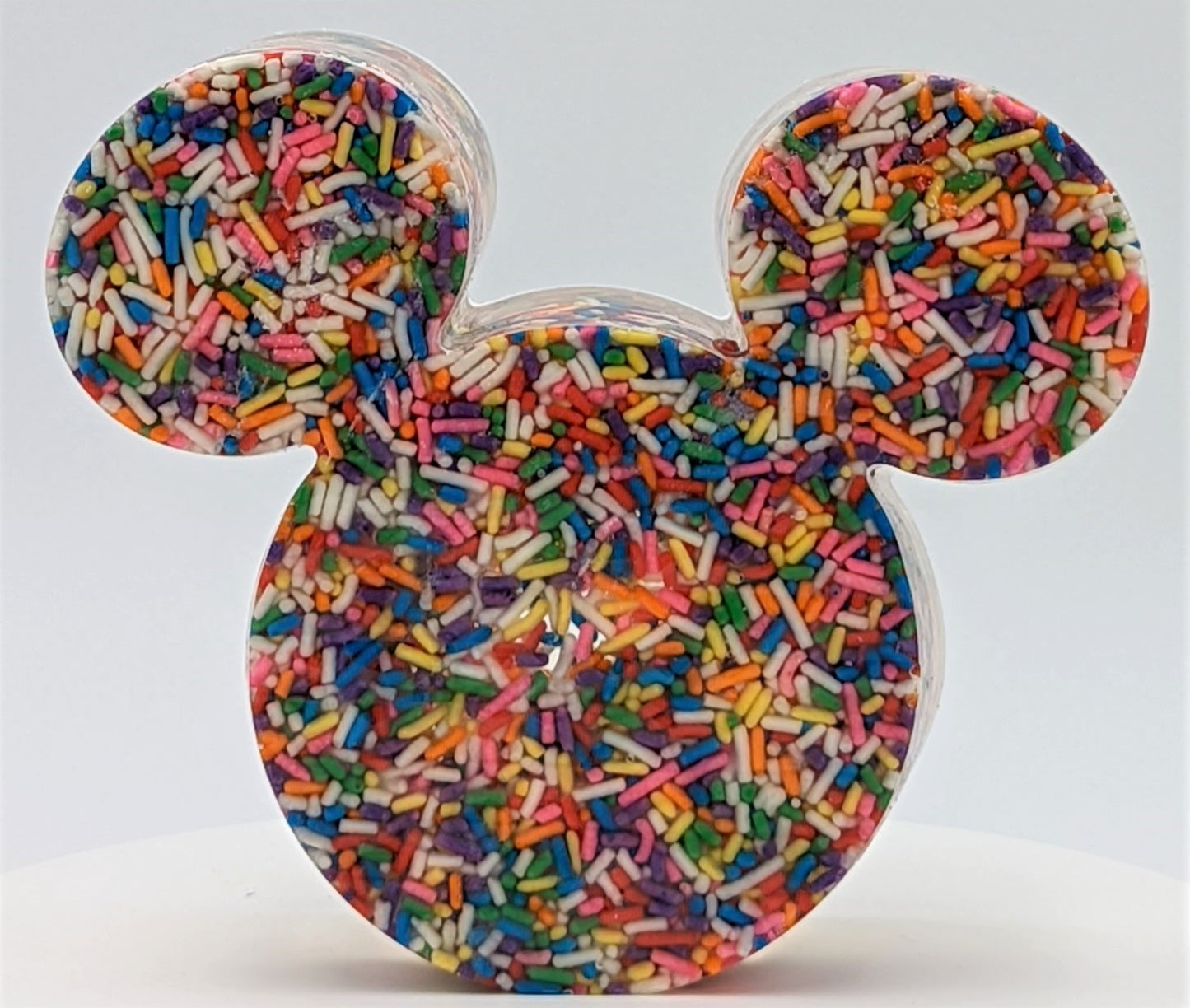 Mickey Ears Resin Sculpture - Faceted Front / Smooth Back - Rainbow Sprinkle Filled