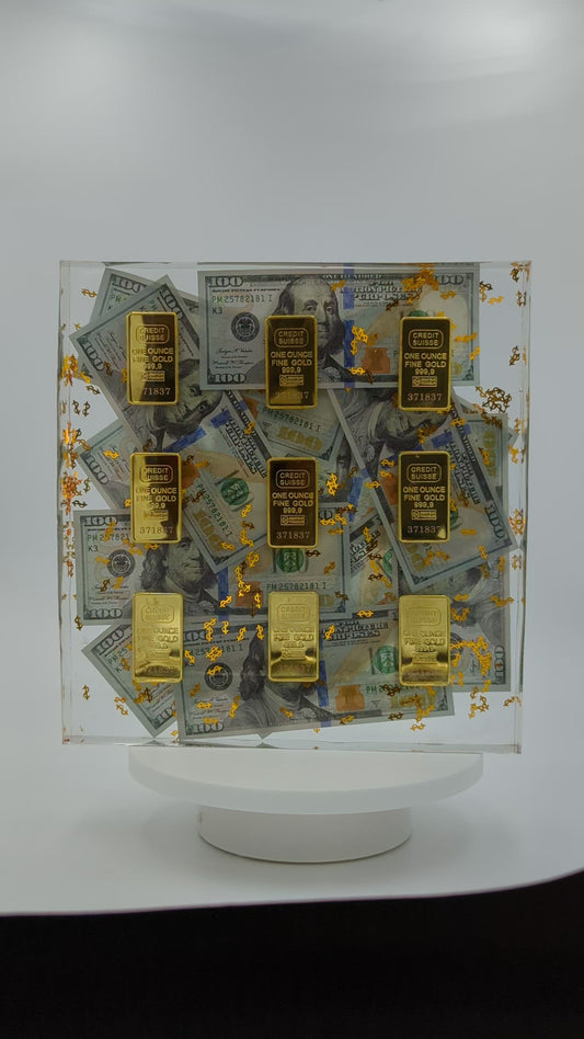 Resin Square Block - Dollars & Gold