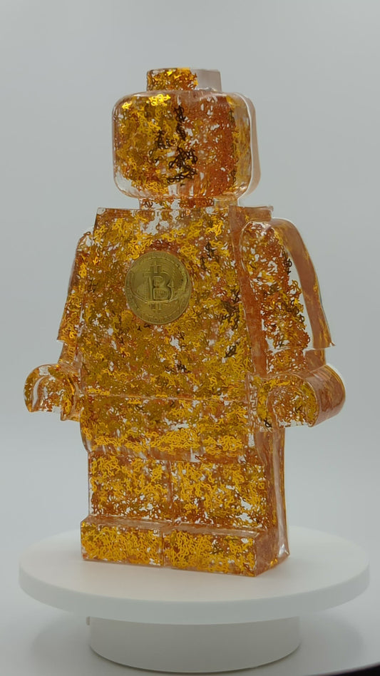 Robot Man - Bitcoin and Gold Dollar Glitter Filled Resin Figure - 11"