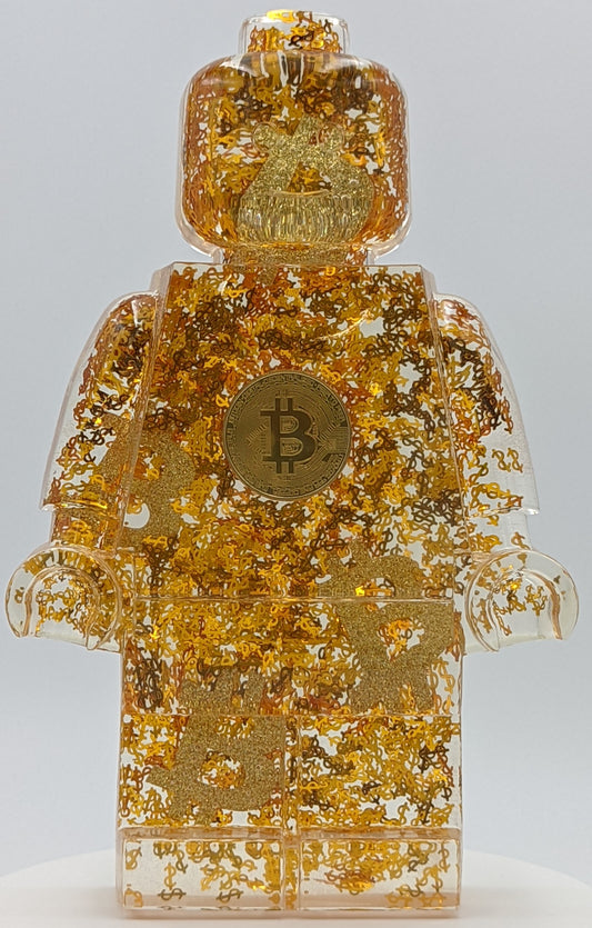 Robot Man - Bitcoin and Gold Dollar Glitter Filled Resin Figure - 11"