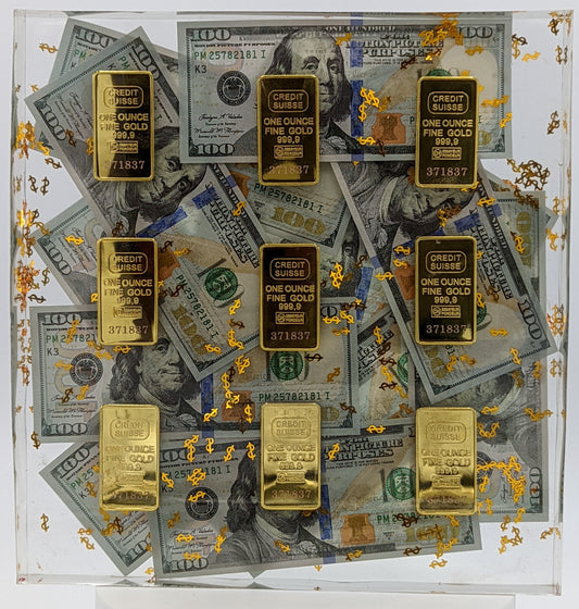 Resin Square Block - Dollars & Gold